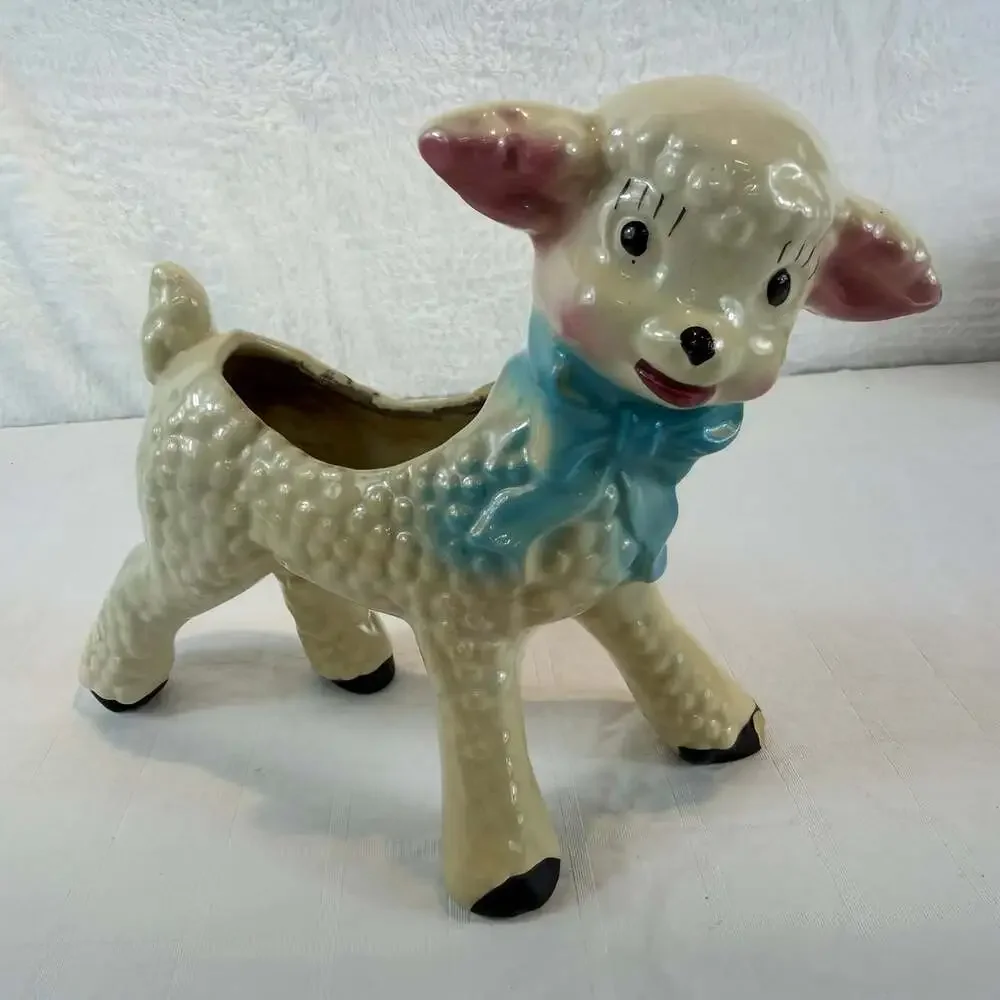 1950's Vintage Ceramic Lamb Planter *chip On Hoof, Discoloring
